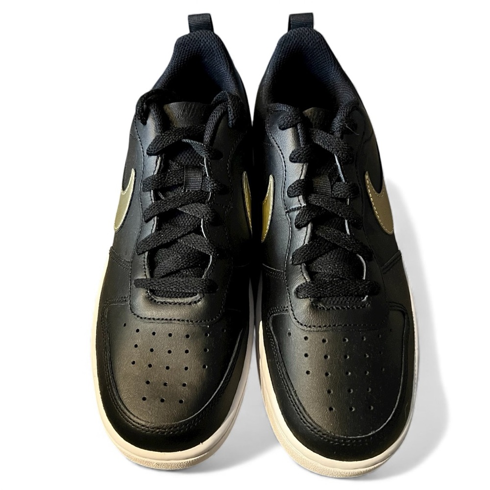 Nike Court Borough Low 2 (GS) Black and Gold Accent Sneakers - Picture 3 of 11